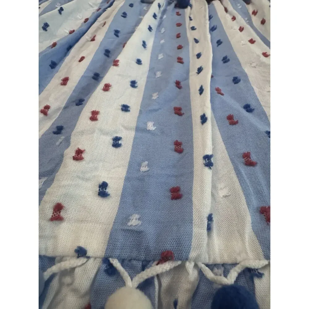 Tommy Bahama Girls Red White Blue Pom Pom Tiered Lined Sundress Patriotic 12 NWT